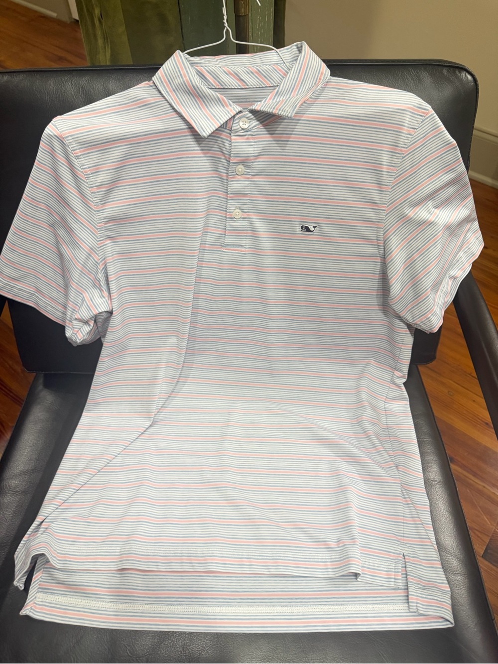 Vineyard Vines White Polo with Light Pink & Light Blue Stripes